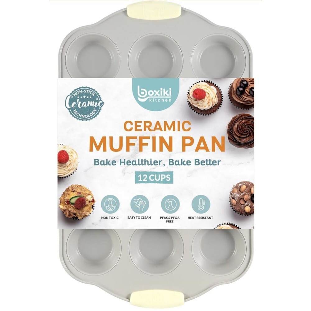 Professional 12-Cup Ceramic Coated Muffin Pan – Durable Nonstick Bakeware
